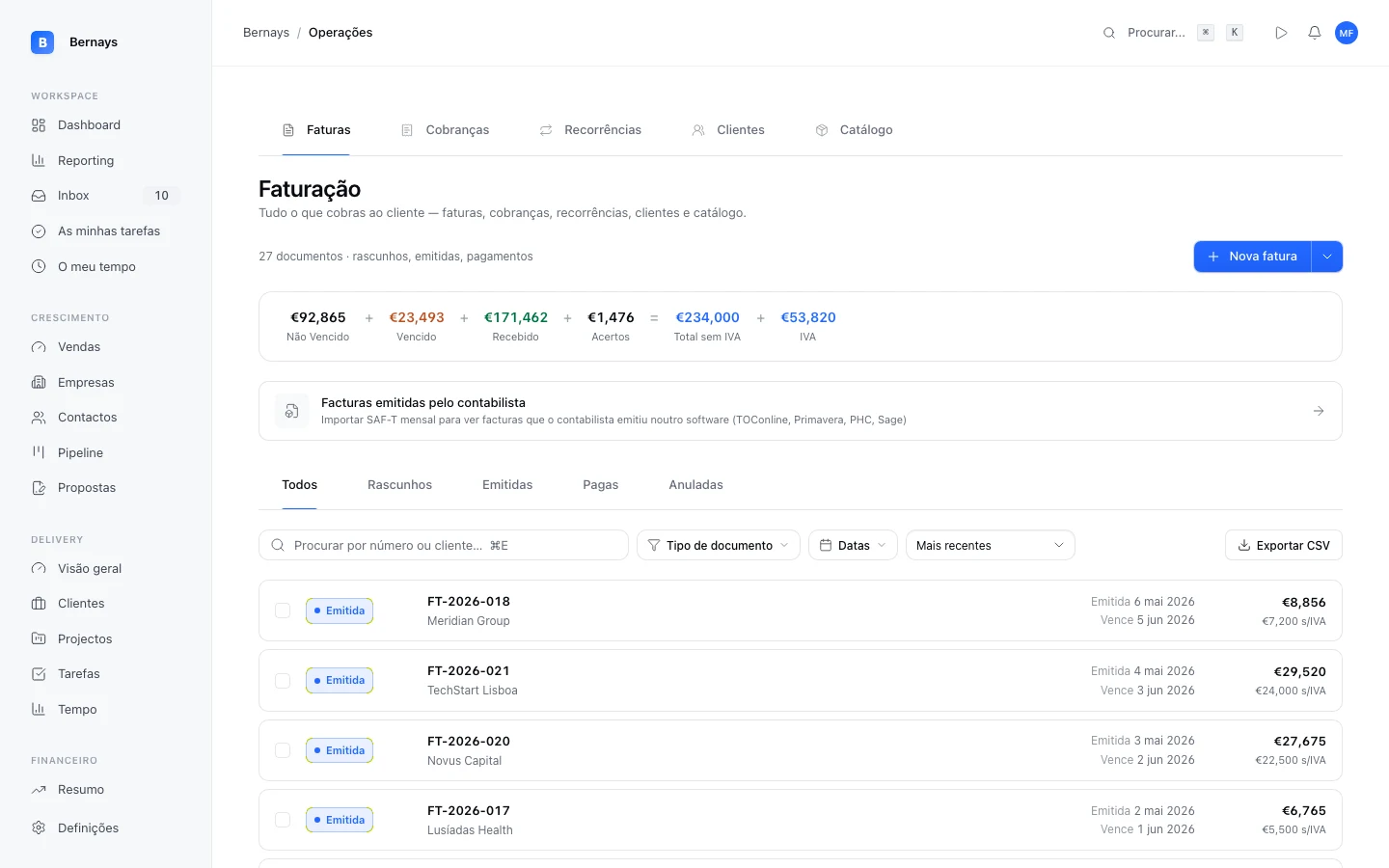 Bernays módulo financeiro e faturação